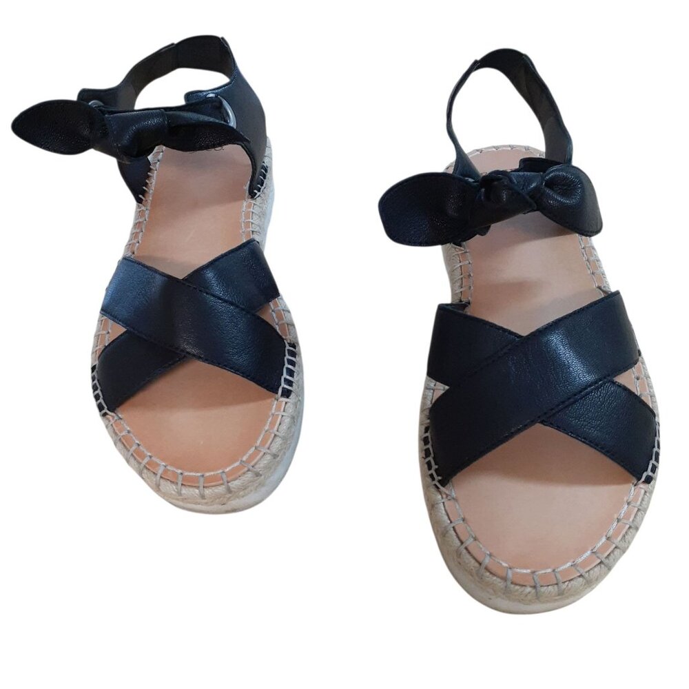 Frye & Co Lula Espadrille Strappy Sandals Womens Size 10M Black Leather
